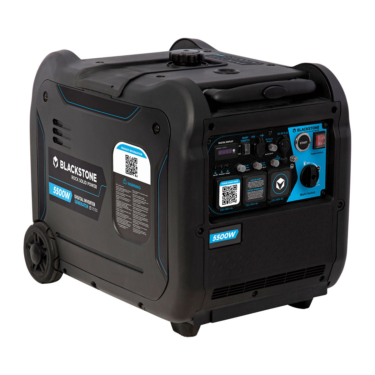 A workhorse in the Blackstone lineup, the Blackstone 5500w Digital Inverter Power Generator delivers power off the grid for residential outages, agriculture and trade needs. Featuring Blackstone's reliable energy & 3 year warrnty, this generator offers 5500 watts of powerful, clean energy, and other recreational needs