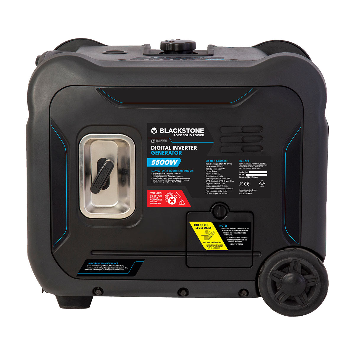 A workhorse in the Blackstone lineup, the Blackstone 5500w Digital Inverter Power Generator delivers power off the grid for residential outages, agriculture and trade needs. Featuring Blackstone's reliable energy & 3 year warrnty, this generator offers 5500 watts of powerful, clean energy, and other recreational needs