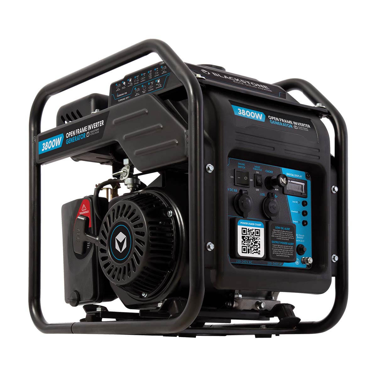 The open frame Blackstone 3800w power generator is robust, efficient, and suitable for industrial, commercial, and heavy-duty applications where sound isn't a priority. Engineered for reliable performance and easy maintenance, providing a versatile power solution