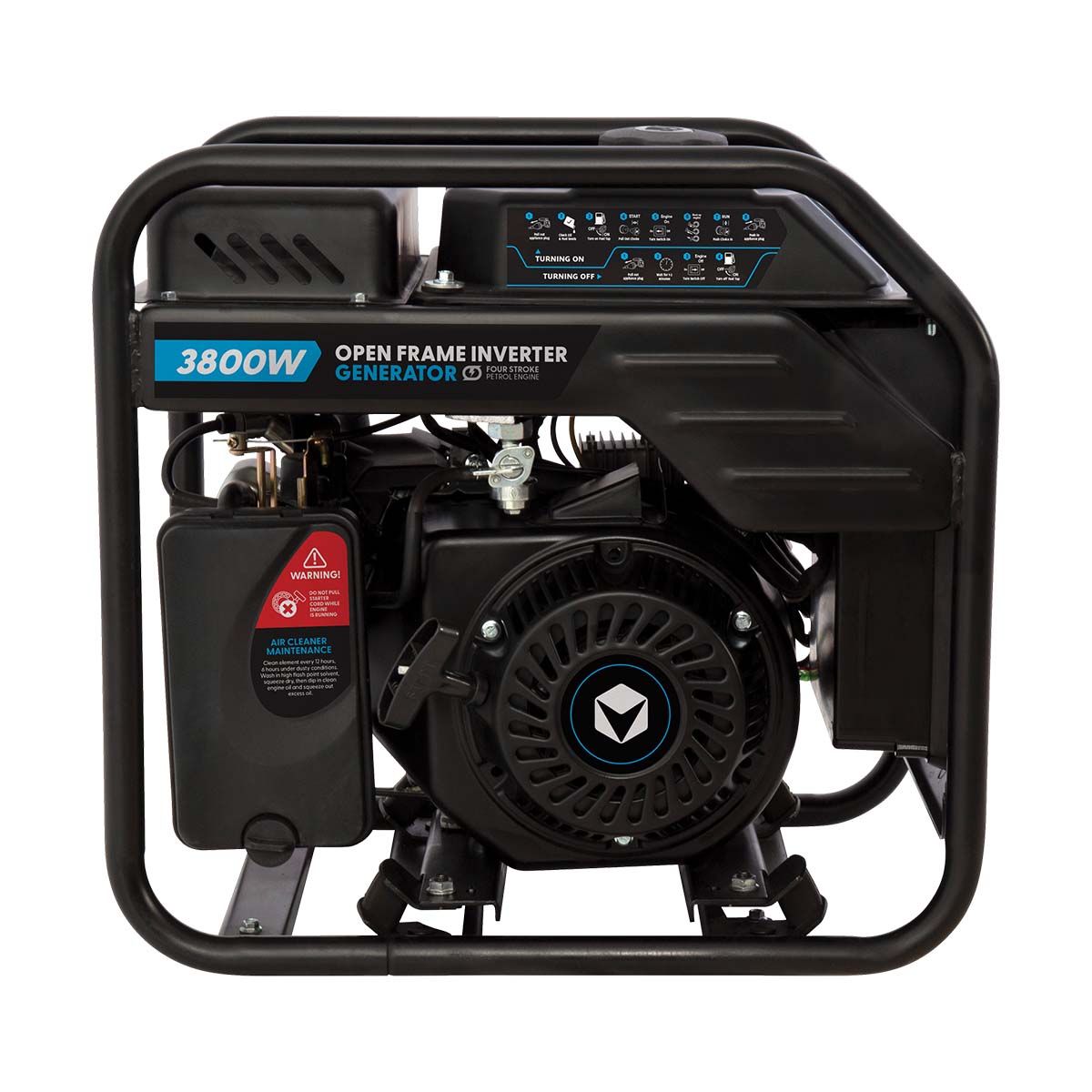 The open frame Blackstone 3800w power generator is robust, efficient, and suitable for industrial, commercial, and heavy-duty applications where sound isn't a priority. Engineered for reliable performance and easy maintenance, providing a versatile power solution